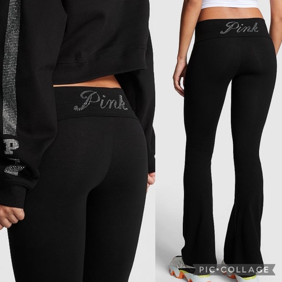 PINK Cotton Foldover Flare Leggings - Picture 1 of 1